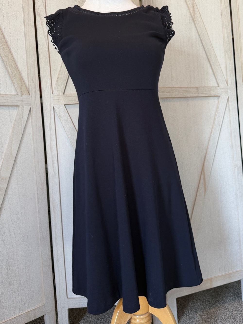 Talbots Navy Midi Dress with Lace Cap Sleeves